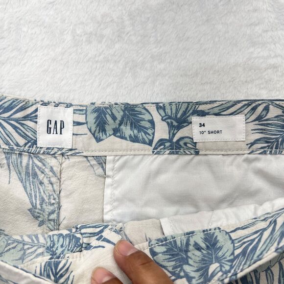 Gap Mens Floral Shorts size 34 White Blue Flowers Flat Front Cotton Stretch - Picture 6 of 9